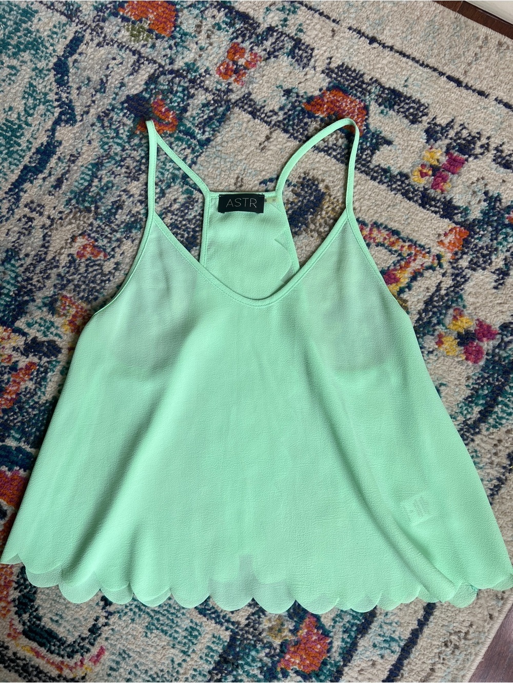 ASTR Mint Green Scalloped draped back Racerback Cami Tank Top Size S